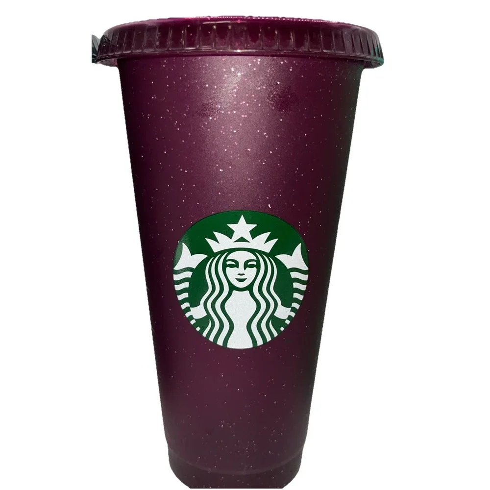 Starbucks‎ (4) Holiday Glitter (3) Clear 24 Ounce Plastic Cups  Set Of 7/8 Lids